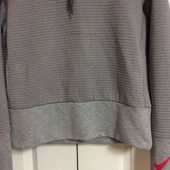 Nike Gray Knit Ribbed Training Dry Fit Sweatshirt Hoodie Pink Swoosh S - Picture 9 of 13